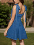 'Ismene' Sleeveless Tie-Shoulder Denim Mini Dress - Celes Fashion